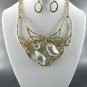#1 Shiny Gold Plated Metal Deco Stone Pendant Necklace Set