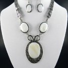 White Stone Necklace and Earring Set 18" L with  and Earrings