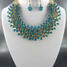 C GOLD PLATED METAL STONES PENDANT NECKLACE SET.   and Earrings