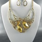 #2 Shiny Gold Plated Metal Deco Stone Pendant Necklace Set