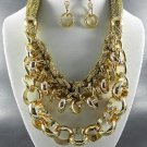 A -METALLIC FABRIC BASE LINKED METAL NECKLACE SET.17"L - 4"EXT-  EARRINGS