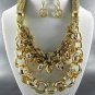 A -METALLIC FABRIC BASE LINKED METAL NECKLACE SET.17"L - 4"EXT-  EARRINGS