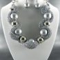S METALLIC FABRIC BASE BALL NECKLACE SET. 17"L - 3"- EARRINGS