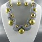 GS METALLIC FABRIC BASE BALL NECKLACE SET. 17"L - 3"-  EARRINGS