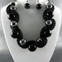 B METALLIC FABRIC BASE BALL NECKLACE SET. 17"L - 3"- EARRINGS