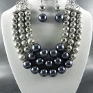 SILVER PLATED METAL QUALITY SILVER METAL BALL AND GREY PEARL  NECKLACE  EARRINGS