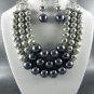 SILVER PLATED METAL QUALITY SILVER METAL BALL AND GREY PEARL NECKLACE EARRINGS