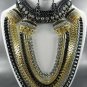 TRI TONE EGYPTIAN METAL BASE DECO RHINESTONE CHUNKY NECKLACE SET. 18"L EARRINGS