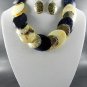 GOLD PLATED METAL DECO RHINESTONE DOUBLE TONE NECKLACE SET. Black EARRINGS