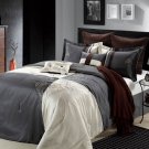 King 8pc Luxury Bedding Set Grace- Charcoal Gray / Ivory / Chocolate