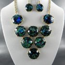 DEEP OCEAN PRINT PENDANT NECKLACE SET. 17"L - 3"EXT  EARRINGS