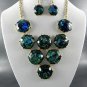 DEEP OCEAN PRINT PENDANT NECKLACE SET. 17"L - 3"EXT EARRINGS