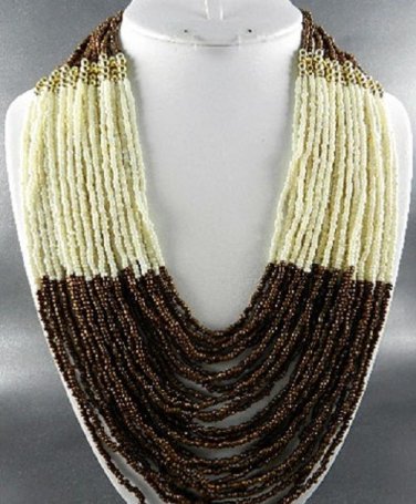 QUALITY SEED BEADS DOUBLE TONE COLOR MULTI STRING NECKLACE. 19"LEARRINGS