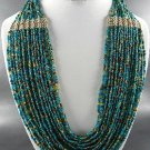 QUALITY SEED BEADS TURQUOISE COLOR MULTI STRING NECKLACE. 19"L..EARRINGS