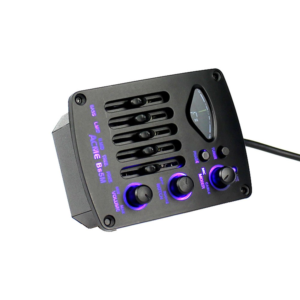 5 Band EQ Equalizer C-Mic Mixer Piezo Guitar Pickup w/ Blue LCD Chromatic Tuner