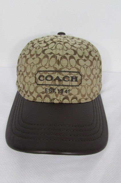 New Coach Men Women Cotton Baseball Cap Fashion Hat Black / Brown Leather  F83614