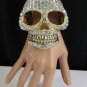 New Women Gold Metal Big Skull Cuff Bracelet Fashion Jewelry Silver Rhinestones