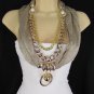 New Women Champagne Fabric Gold Metal Chain Fashion Scarf Necklace Charm Pendant