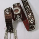 New Women Western Fashion Brown Leather Belt Horse Shoe Silver Buckle S M L XL