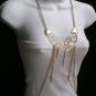 WOMEN SILVER EXTRA LARGE PENDANT METAL BODY CHAIN STYLISH JEWELRY LONG NECKLACE