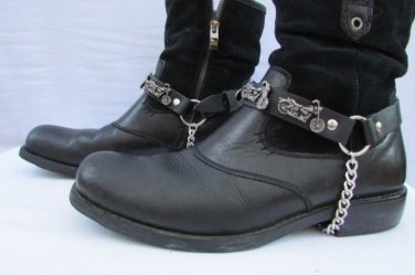 New Biker Men Western Women Boot Silver Chain Pair Leather Straps Big Motorcycle