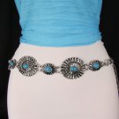 New Women Silver Metal Chain Fashion Belt Hip Waist Turquoise Bead S M L 23"-40"