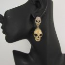 New Women 2 Skulls Metal Fashion Hook Dangle Earrings Silver / Gold Rhinestones