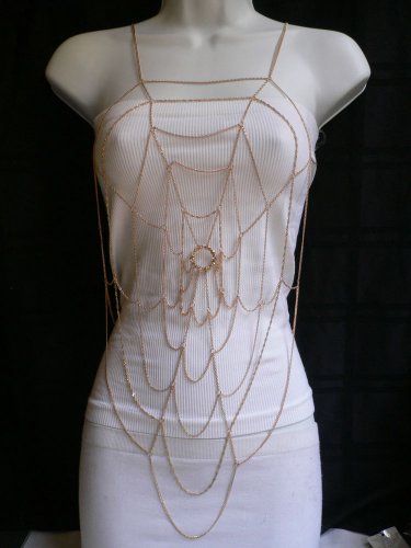 NEW WOMEN GOLD METAL MULTI CHAINS LINKS BODY CHAIN HOT JEWELRY NET LONG NECKLACE
