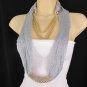 New Women Silver Mesh Fabric Gold Metal Chains Fashion Scarf Necklace Rhinestone