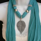 NEW WOMEN AQUA BLUE 2014 FASHION SOFT SCARF NECKLACE BIG METAL LEAF PENDANT