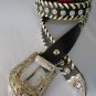 NEW WOMEN BLACK WHITE LEATHER WESTERN BELT FLOWERS SILVER BUCKLE 32"-35" SMALL