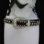 NEW WOMEN BLACK WHITE LEATHER WESTERN BELT FLOWERS SILVER BUCKLE 32"-35" SMALL