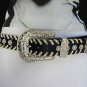 NEW WOMEN BLACK WHITE LEATHER WESTERN BELT FLOWERS SILVER BUCKLE 32"-35" SMALL