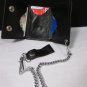 New Men Black Faux Leather American Flag Trifold Wallet Long Silver Metal Chain