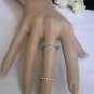 NEW WOMEN SILVER METAL BAND ELASTIC TRENDY FASHION DOUBLE RING CHAIN RHINESTONES