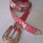NEW WOMEN PINK LEATHER WESTERN SQUARE MIRROR BELT SILVER BUCKLE FIT 35"-40" L/XL
