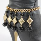 New Women Gold Black Big Balls Beads Metal Western Boot Chain Strap Shoe Charm