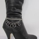 New Women Silver Metal Western Boot Chain Strap Beads Back Side Front Shoe Charm