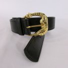 New Women Black Faux Leather Classic Fashion Belt Gold Giraffe Buckle S/M M/L