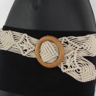 New Women Beige / White / Brown Knited Fabric Fashion Belt Wood Buckle S/M 29-38