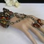 NEW WOMEN SILVER CUFF SLAVE FASHION BRACELET BROWN FLOWERS BEADS BUTTERFLY RING