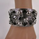 New Women Silver Metal Cuff Bracelet Fashion Jewelry Skulls Skeleton Rhinestones