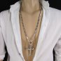 New Men Silver Stainless Steel Metal Chain Necklace 3D Gold Christ Cross Pendant