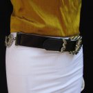 NEW WOMEN HIP WAIST MOROCCAN SILVER METAL BUCKLE BLACK FASHION BELT 32"-36" M/L