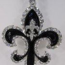 NEW WOMEN SILVER BLACK METAL PLATE SCARF NECKLACE PENDANT CHARM BIG FLEUR DE LIS