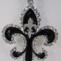 NEW WOMEN SILVER BLACK METAL PLATE SCARF NECKLACE PENDANT CHARM BIG FLEUR DE LIS