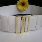 NEW WOMEN WIDE WHITE FAUX LEATHER CROCODILE STAMP BELT GOLD BUCKLE 26"-40" XS-XL