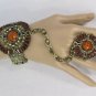 NEW WOMEN GOLD METAL HAND CHAINS SLAVE BRACELET RING BROWN BIG BEADS RHINESTONES