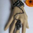NEW WOMEN PEWTER METAL HAND CHAINS SLAVE BRACELET RING BIG BEADS RHINESTONES