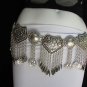 WOMEN SILVER ETHNIC MOROCCAN BIG TRIANGLES METAL STATEMENT BELT 34"-40" M - XL